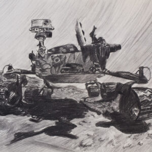 mars rover on charcoal